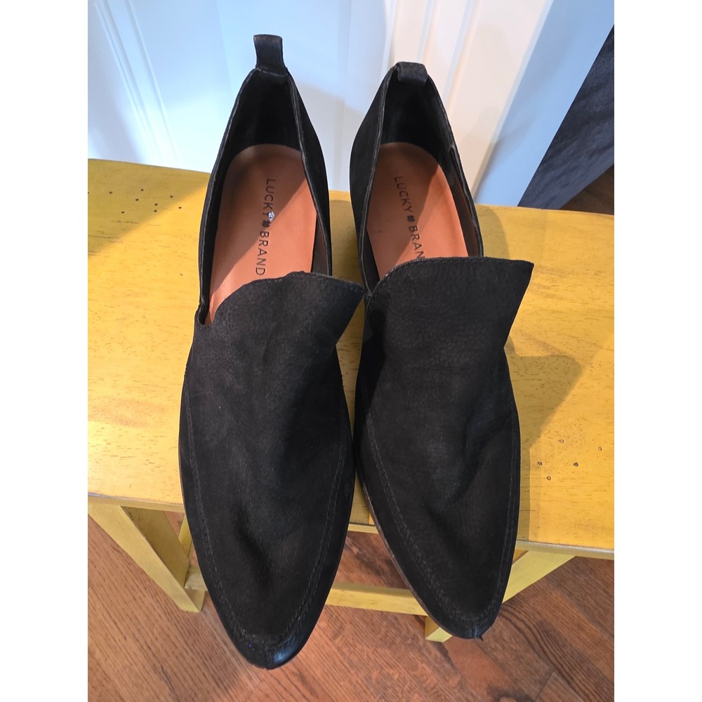 Lucky Brand Basel Black Suede Pointed Toe Cutout Ankle Booties 9.5M